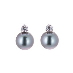 Black Tahitian Pearl and Brilliant Diamond Earrings