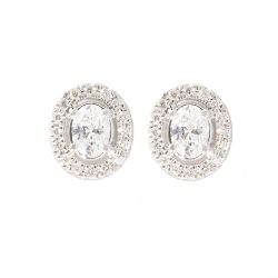 white gold oval diamond cluster earrings