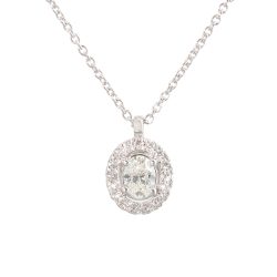 white gold oval diamond halo cluster pendant