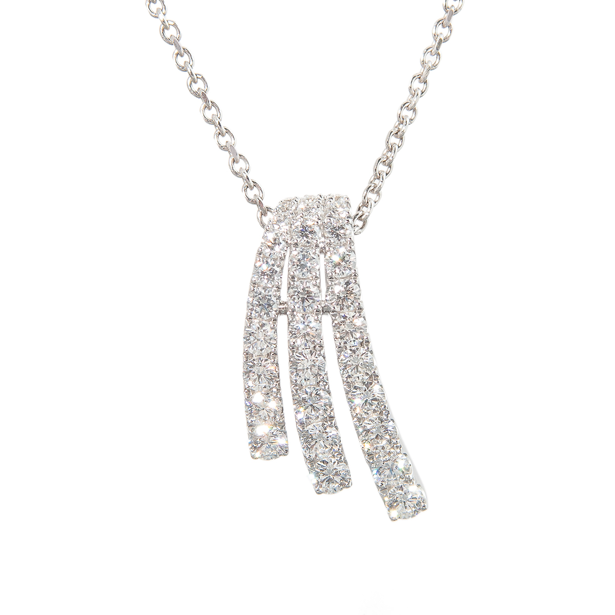 diamond three row pendant in white gold