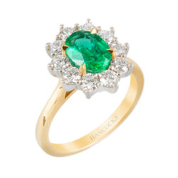 yellow gold oval emerald and diamond cluster ring