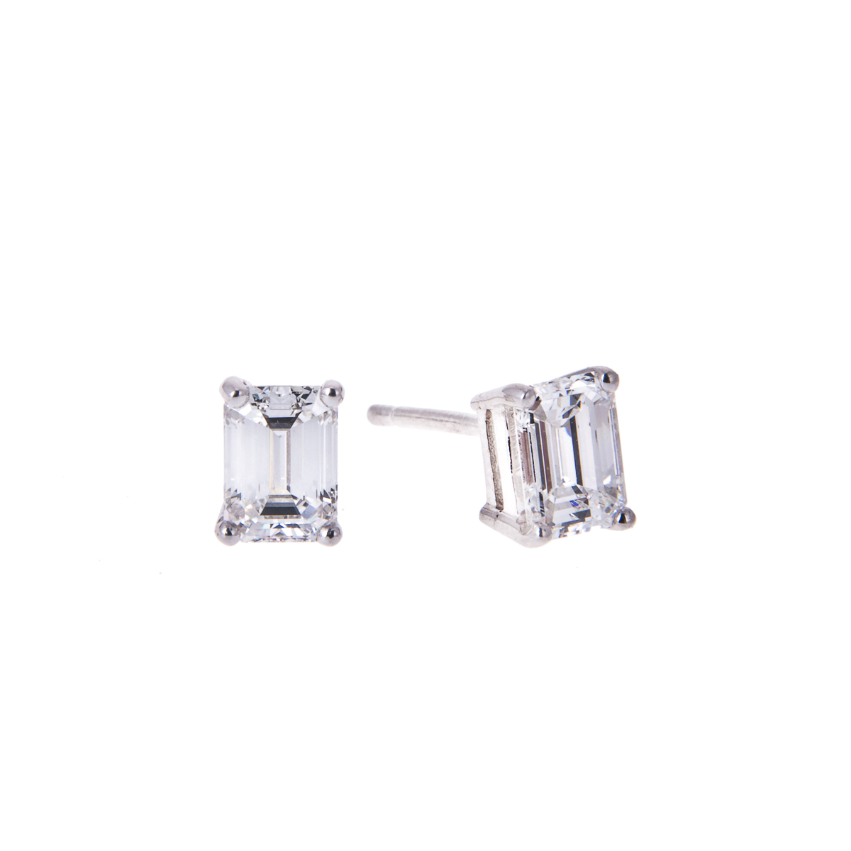 emerald cut diamond stud earrings in platinum