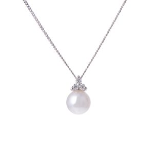 white gold pearl and diamond pendant