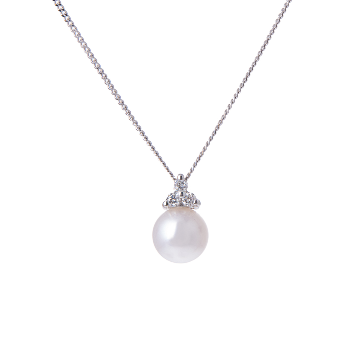 white gold pearl and diamond pendant