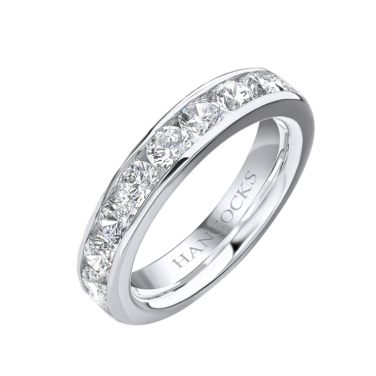 channel set platinum diamond wedding ring