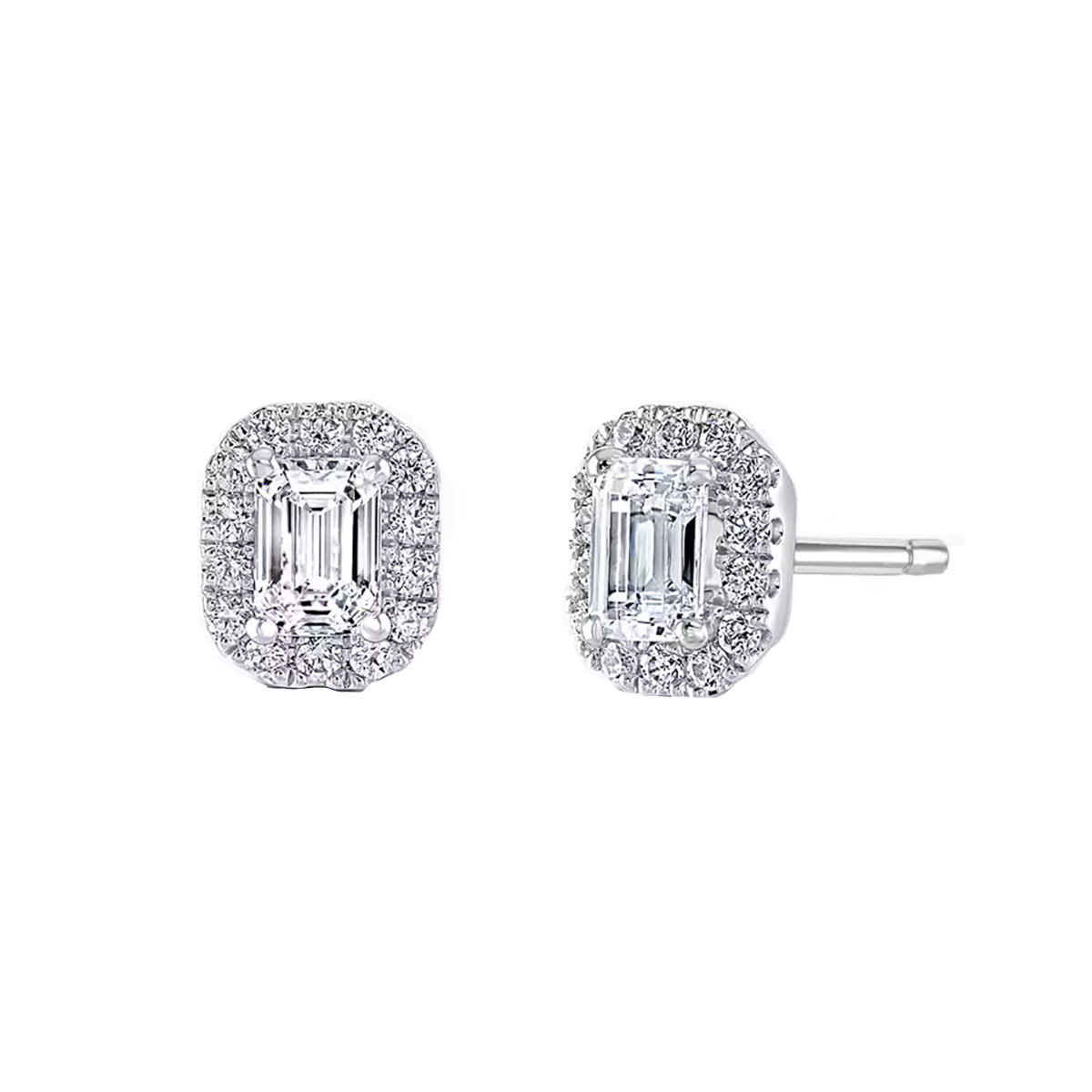 emerald cut diamond cluster earrings