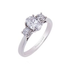 platinum oval cut diamond 3-stone ring