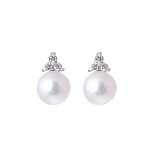 trefoil diamond and pearl earrings