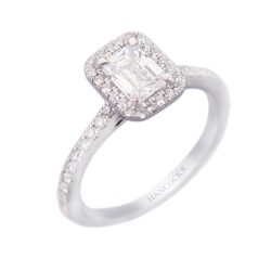 platinum emerald cut diamond halo cluster ring
