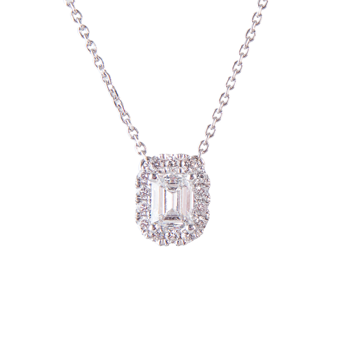 emerald cut diamond cluster pendant