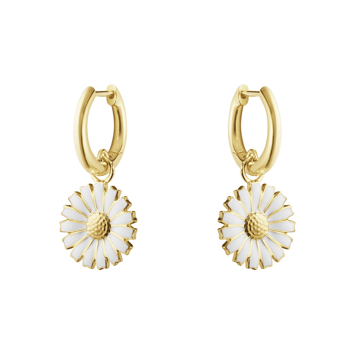 gold plated daisy white enamel earrings