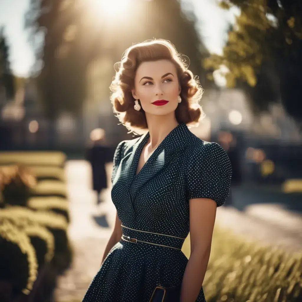lady in 1940s dress in the sunshine