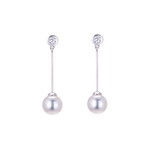 pearl and diamond bar set drop earrings in white gold