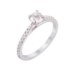 brilliant cut diamond ring with diamond set shoulders