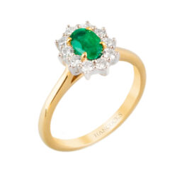 yellow gold oval emerald and diamond cluster ring