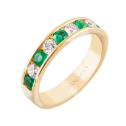 emerald and diamond eternity ring in yellow gold