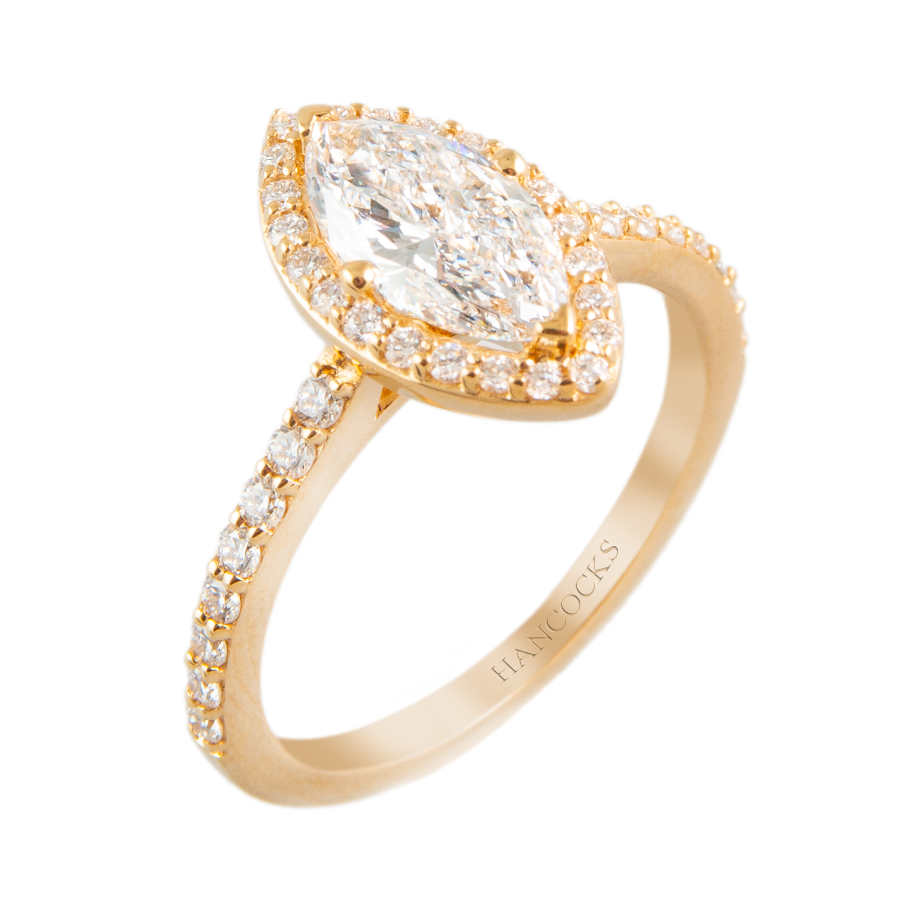 marquise cut diamond cluster ring in yellow gold