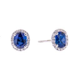 white gold oval sapphire and diamond stud earrings