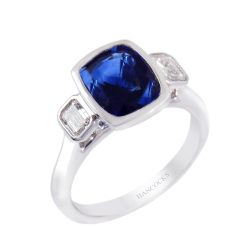 sapphire and diamond rubbed over set platinum ring