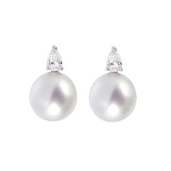 south sea pearl and pear cut diamond earrings