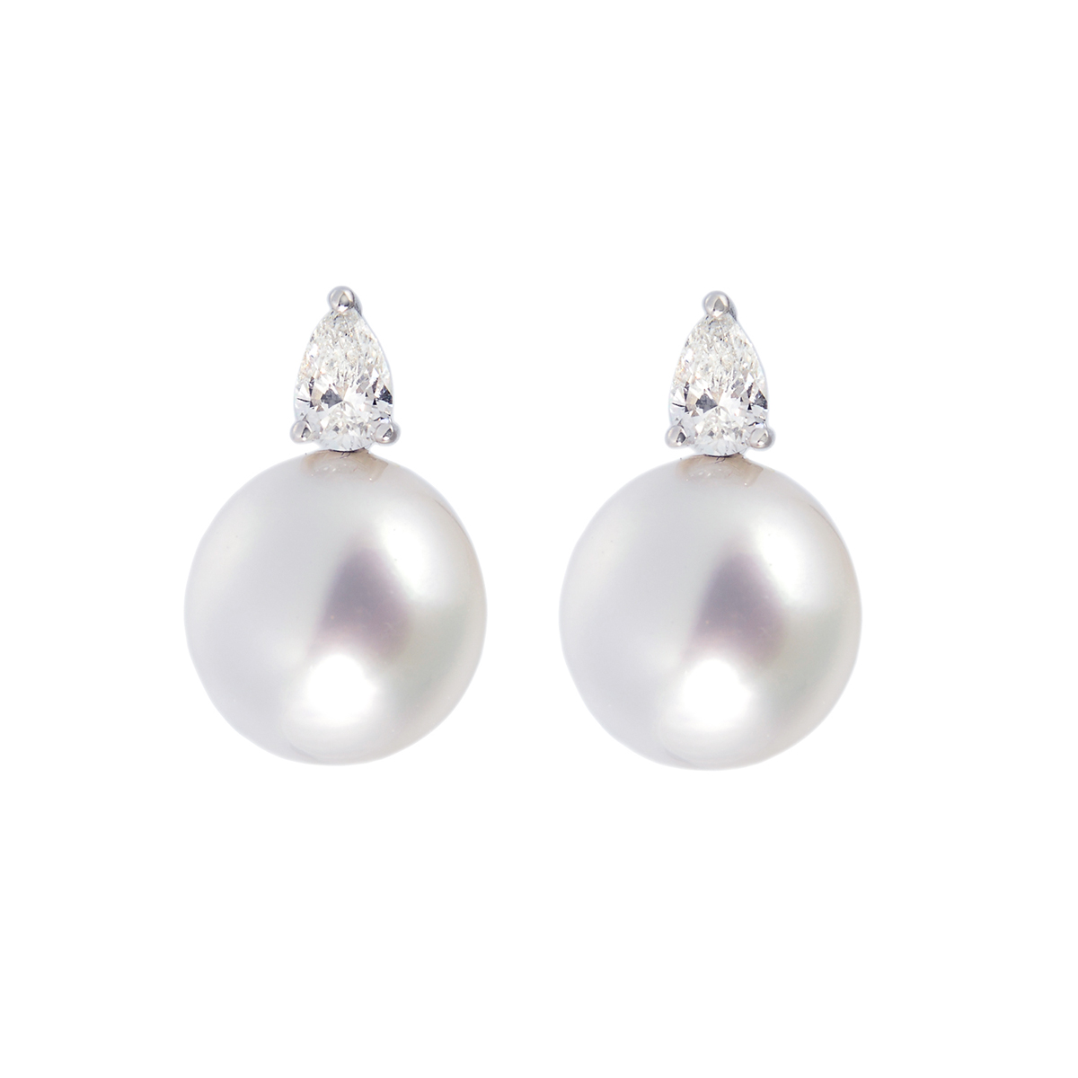 south sea pearl and pear cut diamond earrings