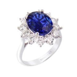 four carat sapphire and diamond cluster ring