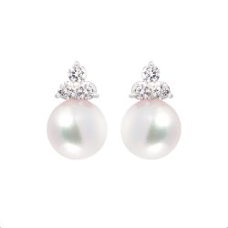 Trefoil diamond and pearl earrings