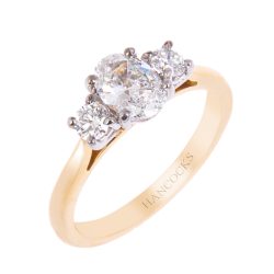 yellow gold oval diamond 3-stone ring