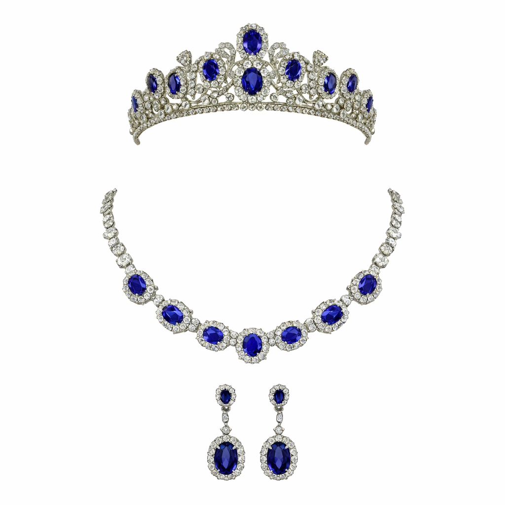 The Victorian Sapphire Suite collection. Tiara, Necklace and drop Earrings