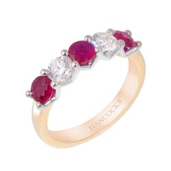 yellow gold ruby and diamond eternity ring