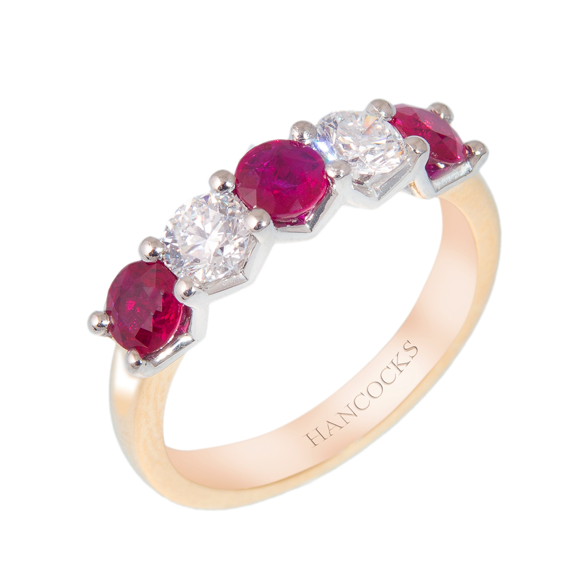yellow gold ruby and diamond eternity ring