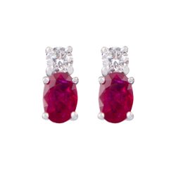 oval ruby and diamond drop earrings in white gold