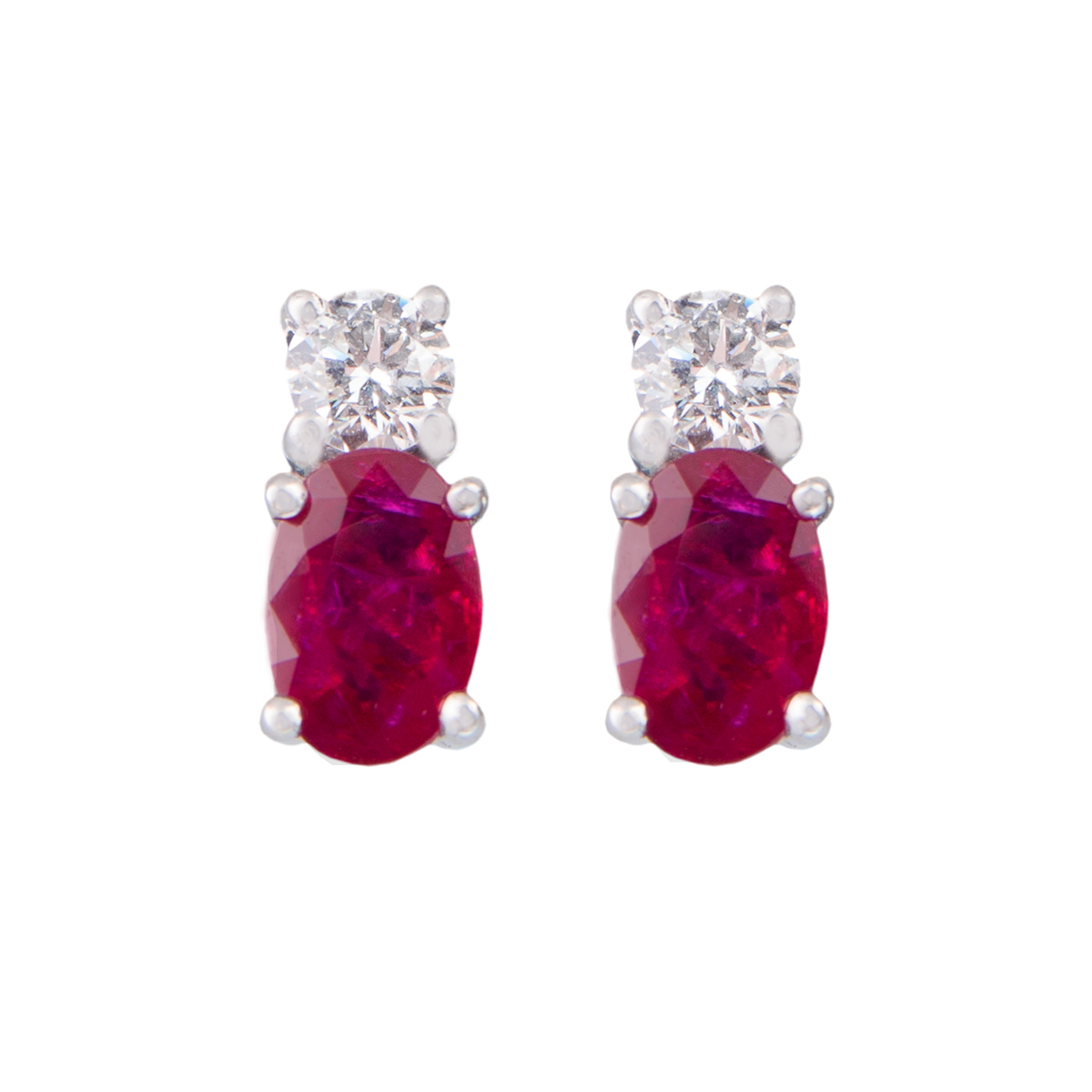 oval ruby and diamond drop earrings in white gold