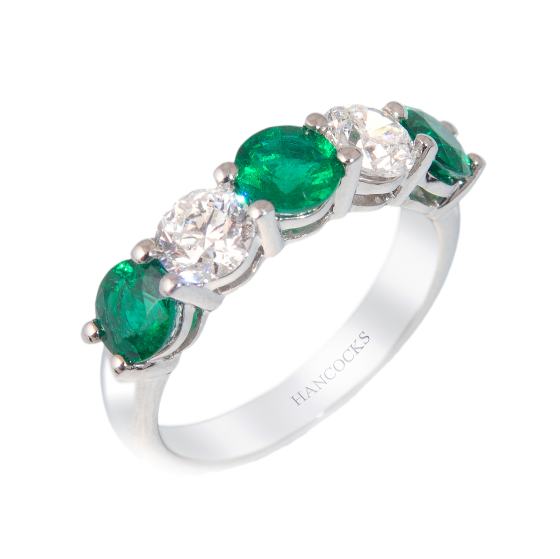 Platinum Emerald and Diamond Five Stone Ring