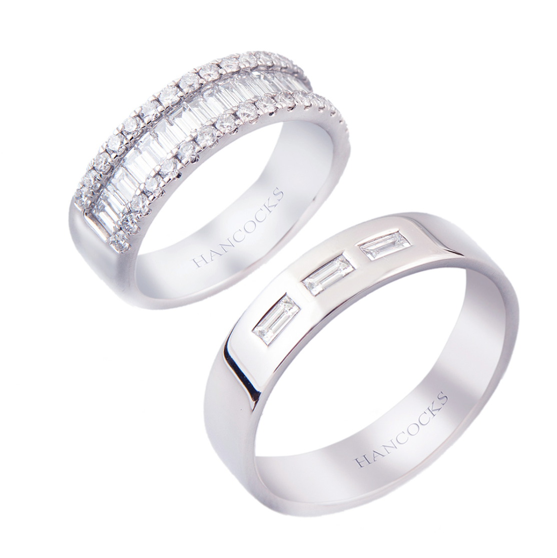 duo of wedding rings both brilliant cut