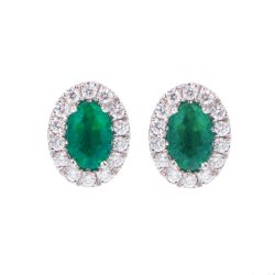 oval emerald and diamond cluster earrings