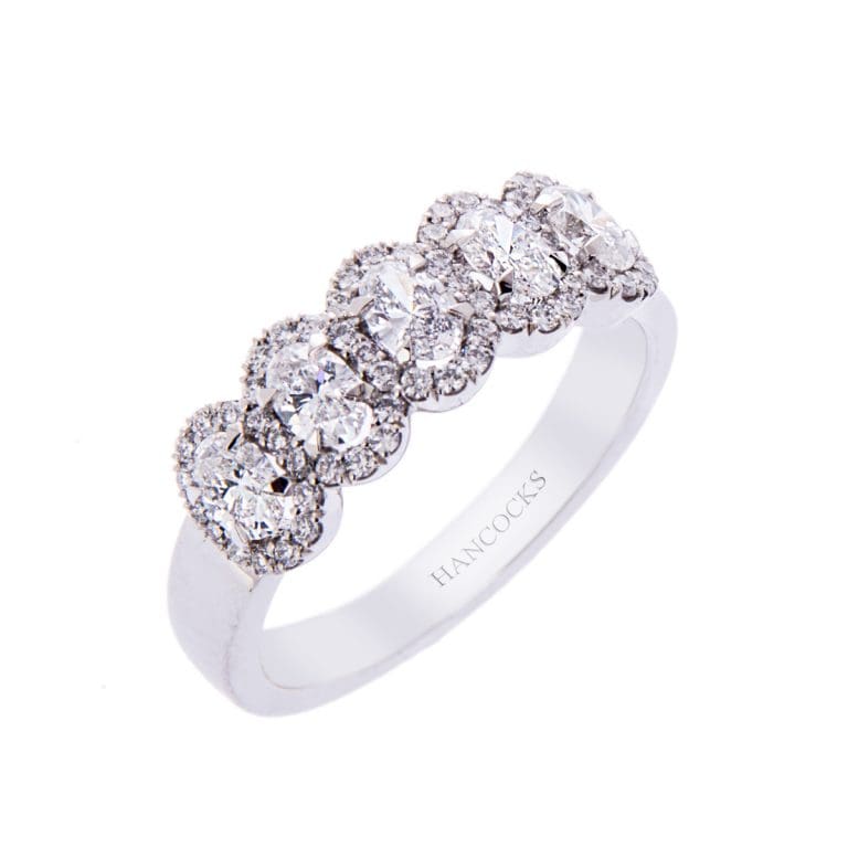 H140920 45 oval diamond 5 stone halo eternity ring