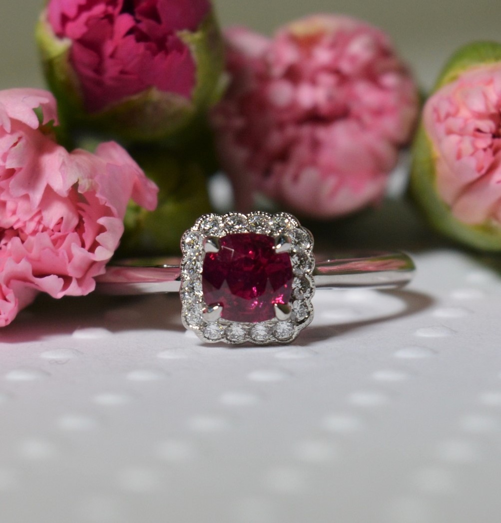 Ruby and diamond cluster ring