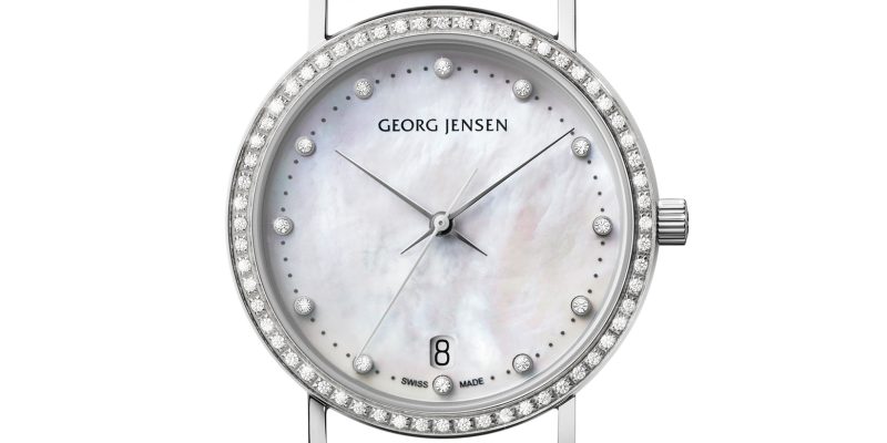 georg jensen koppel mother of pearl diamond set dial with white alligator strap