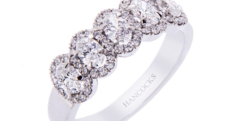 H140920 45 oval diamond 5 stone halo eternity ring