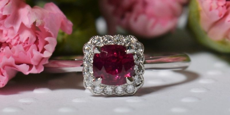 Ruby and diamond cluster ring