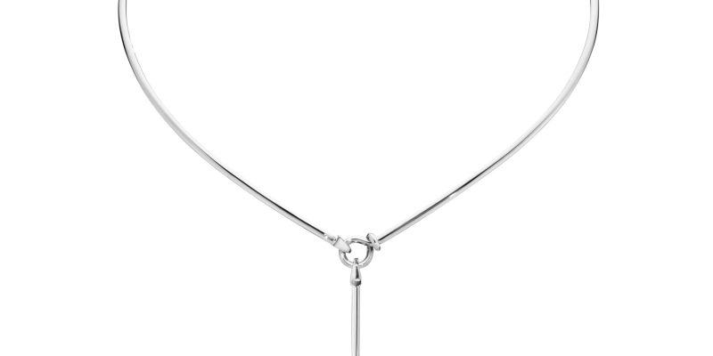 georg jensen dew drop smokey quartz and diamond set pendant set on a silver neck ring