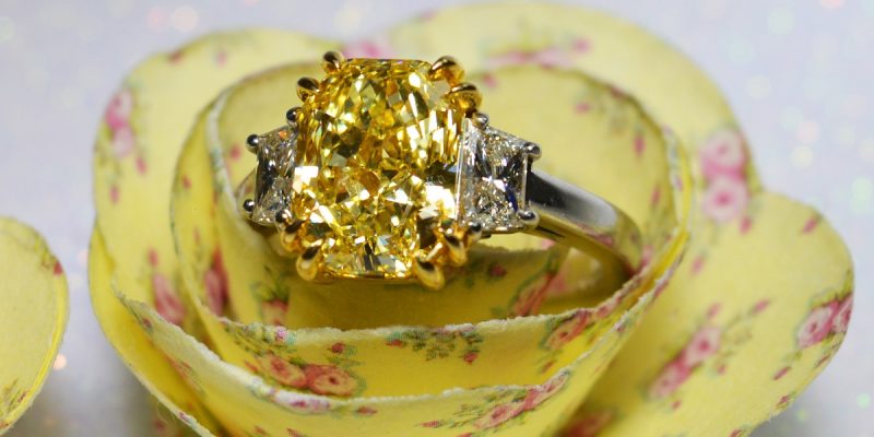 yellow diamond 3 stone engagement ring