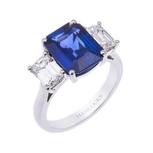emerald cut sapphire and diamond 3 stone engagement ring H1200 27 adjusted