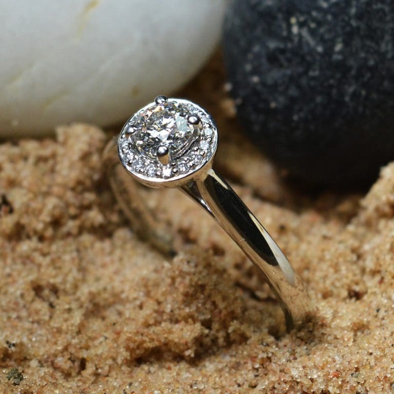 halo set brilliant cut diamond engagement ring