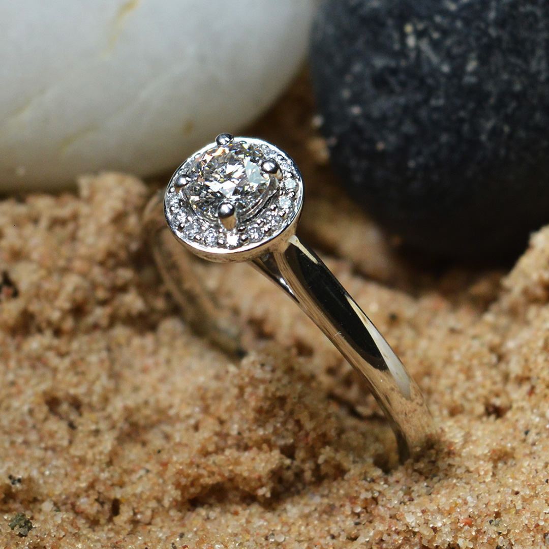 halo set brilliant cut diamond engagement ring