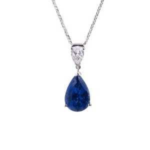18ct white gold sapphire and diamond drop pendant