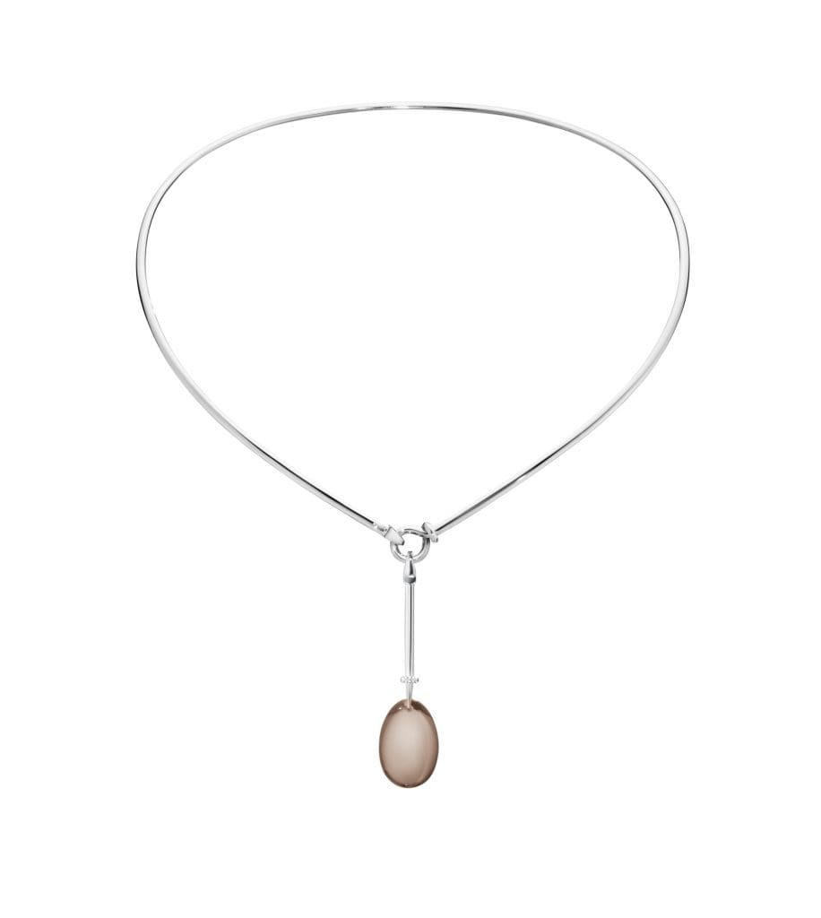 georg jensen dew drop smokey quartz and diamond set pendant set on a silver neck ring