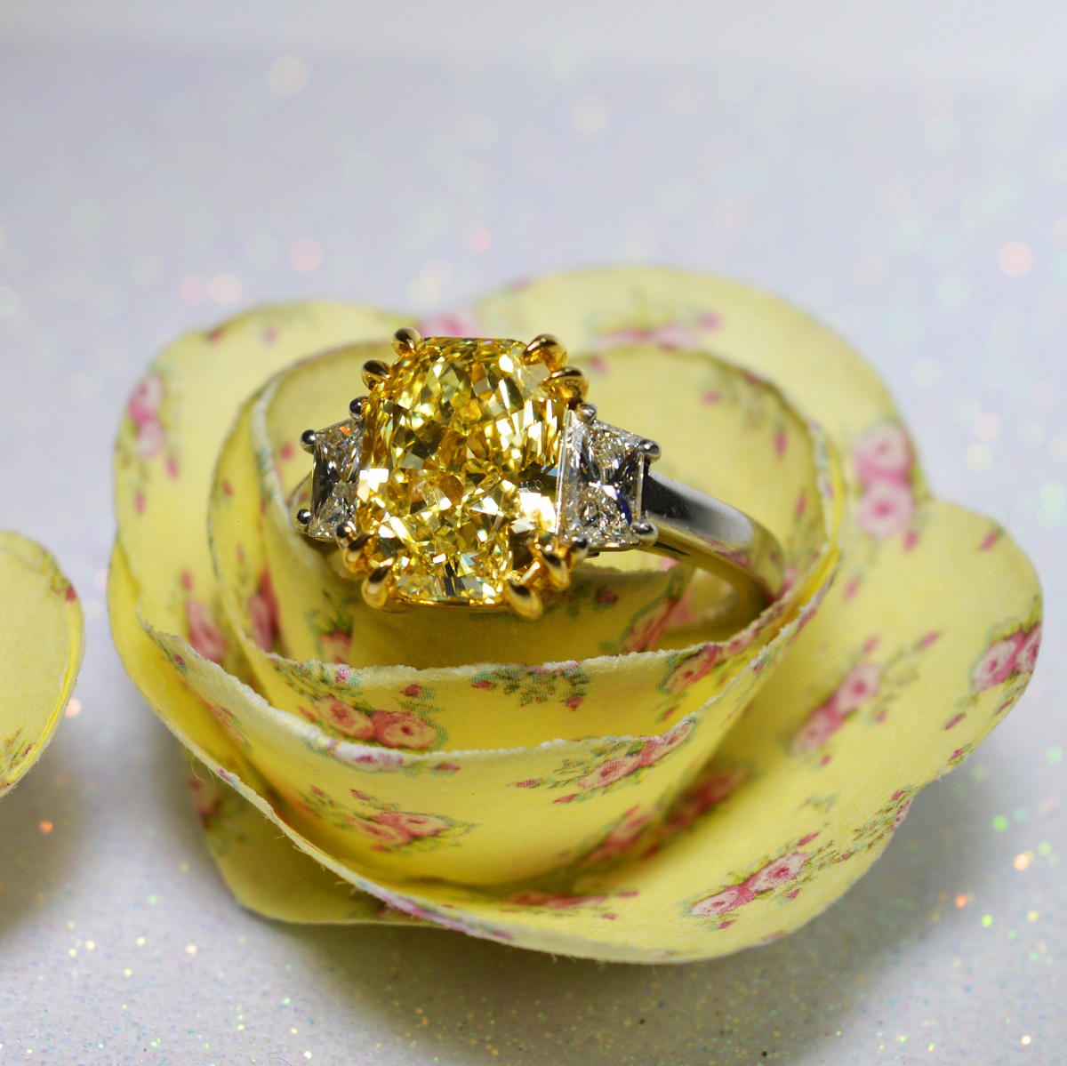 yellow diamond 3 stone engagement ring