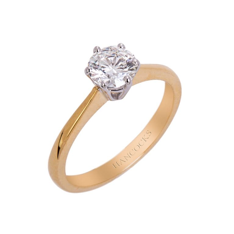 yellow gold brilliant cut diamond single stone ring in a 6 claw setting HC 100719 62